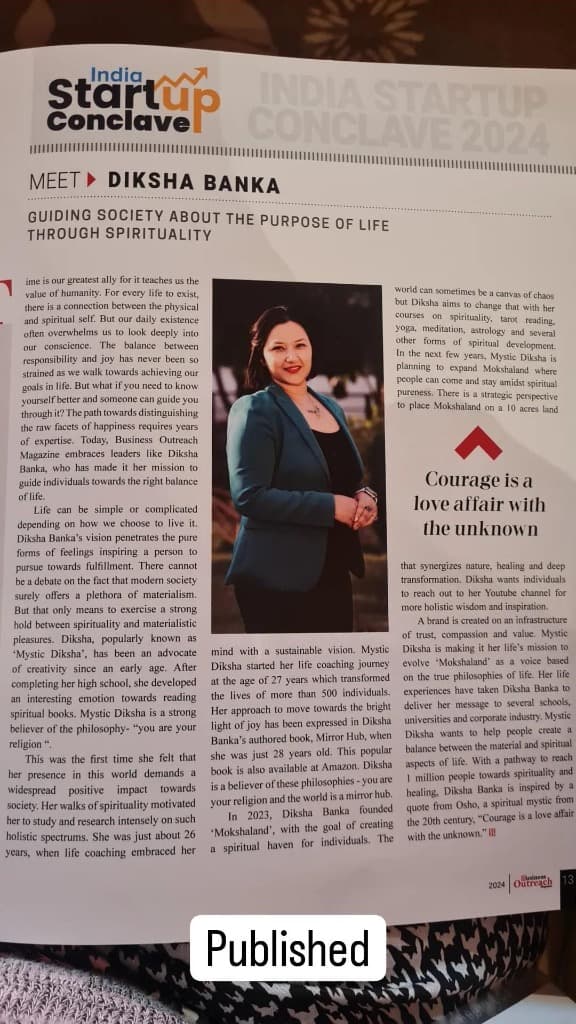 Published magazine feature profile of Diksha Banka under India Startup Conclave 2024